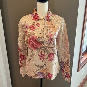 Women's Lounardi Collection Beige/Gold Floral Crinkle Blouse, Size Medium